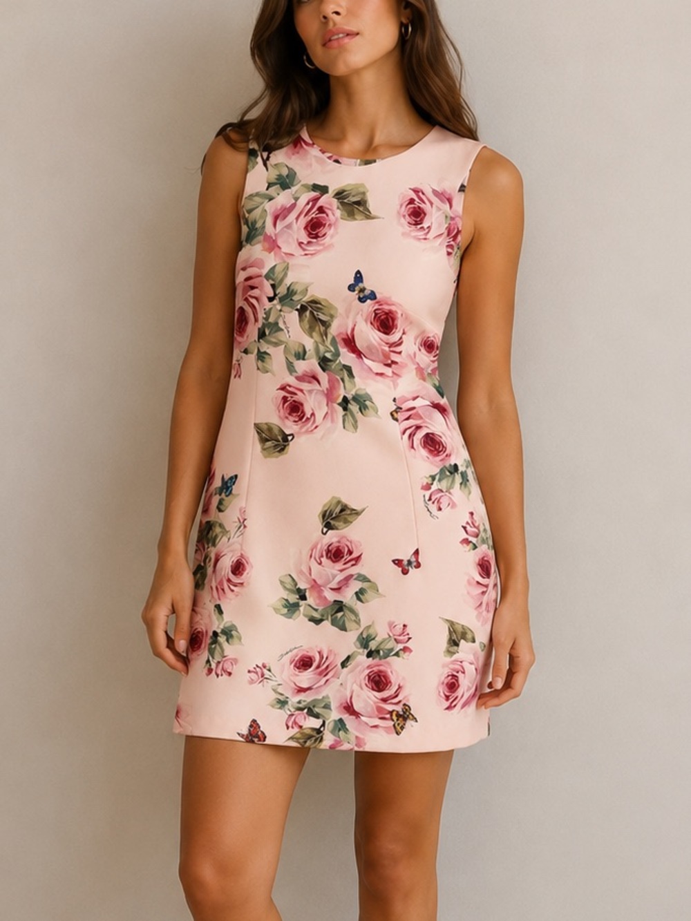 DOLCE & GABBANA Rose & Butterflies Pink Sleeveless Mini Dress (Size IT 36 / S)